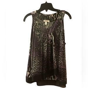 Dressbarn Women’s Sleeveless Flowy Purple & Grey Cheetah Print Blouse Size PXL